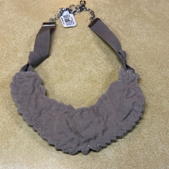 Loft Fabric Strap Bib Necklace with Gray & Pink Beads - Picture 3 of 3